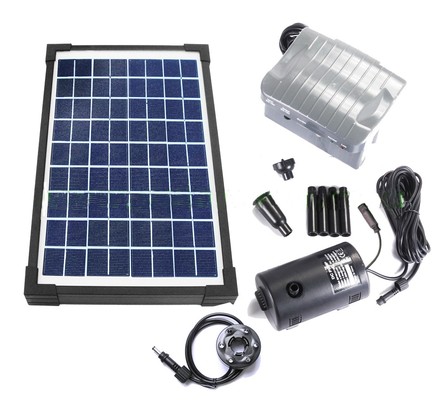 Solar Panel, Pump, Back Up Battery & LED light