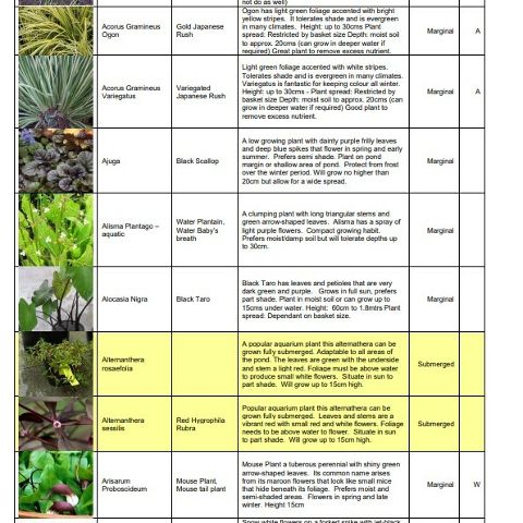 Glenbogal Aquatic Aquatic Plant List